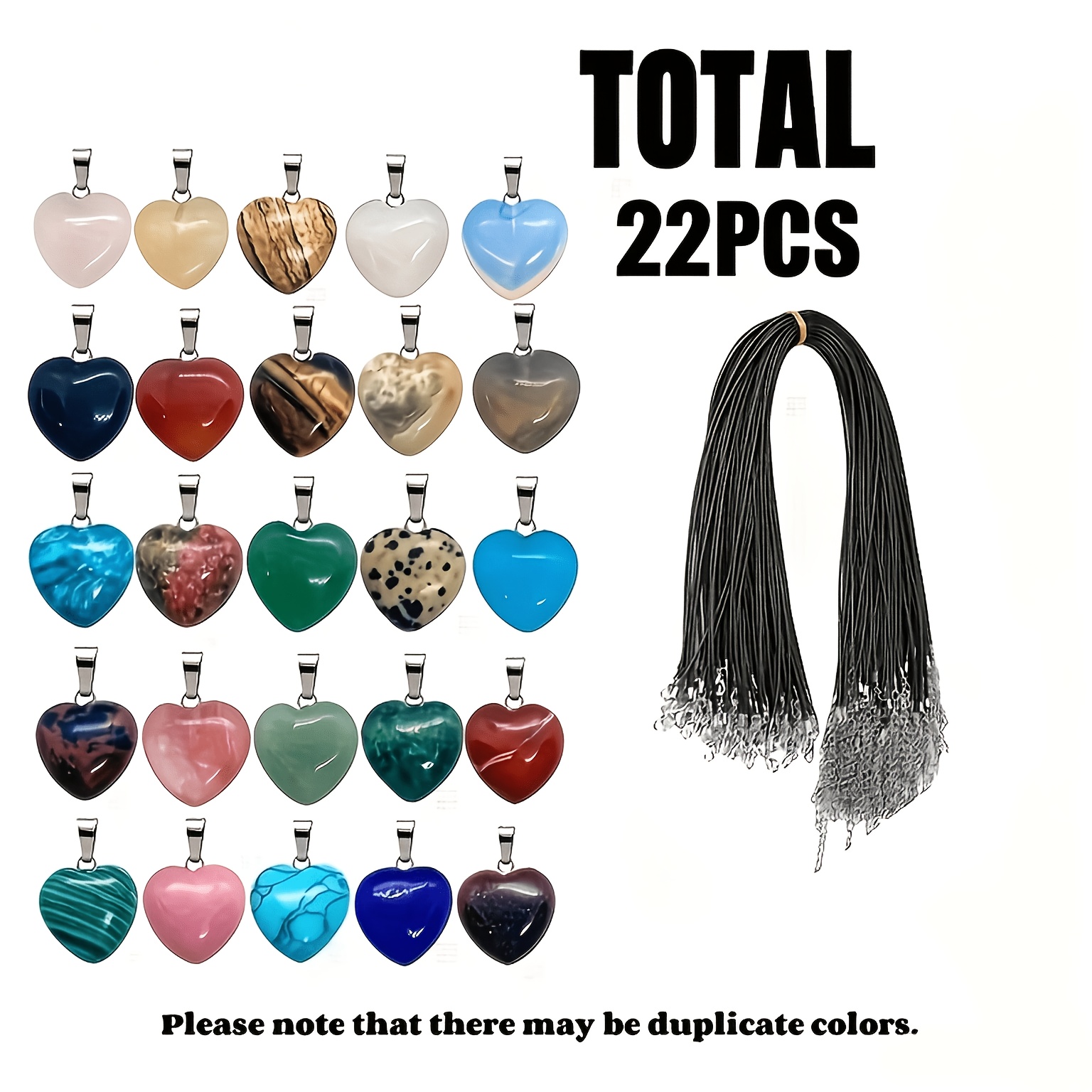 11pcs Mixed Natural Stone Heart Pendant Necklaces Set