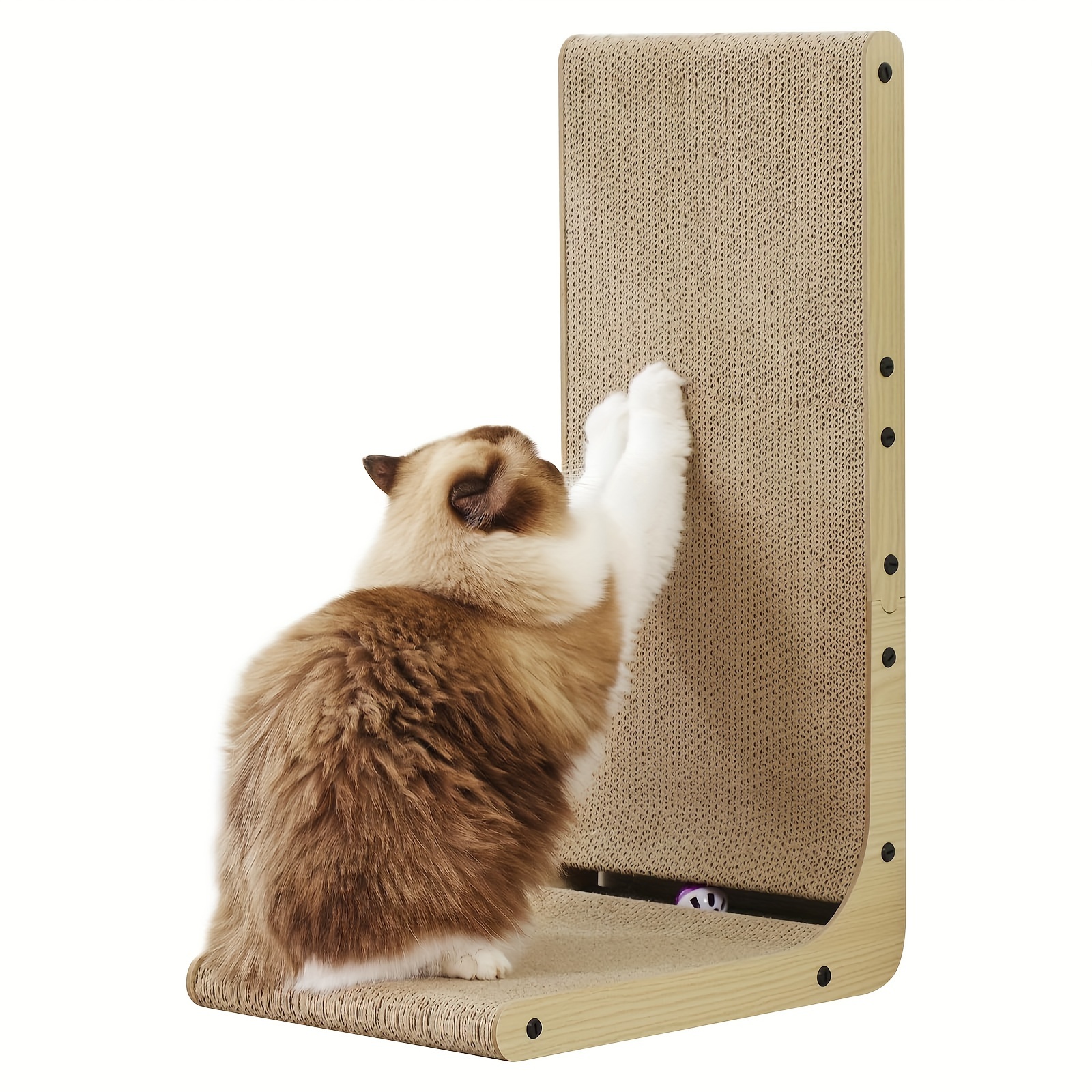 

27-inch L-shaped Durable Cat Scratching Pad, Large High-density Cardboard Scratcher For Indoor Cats Of All Sizes, Furniture Protection, Vertical Play Toy With Ball, Breathable And Abrasion Resistant