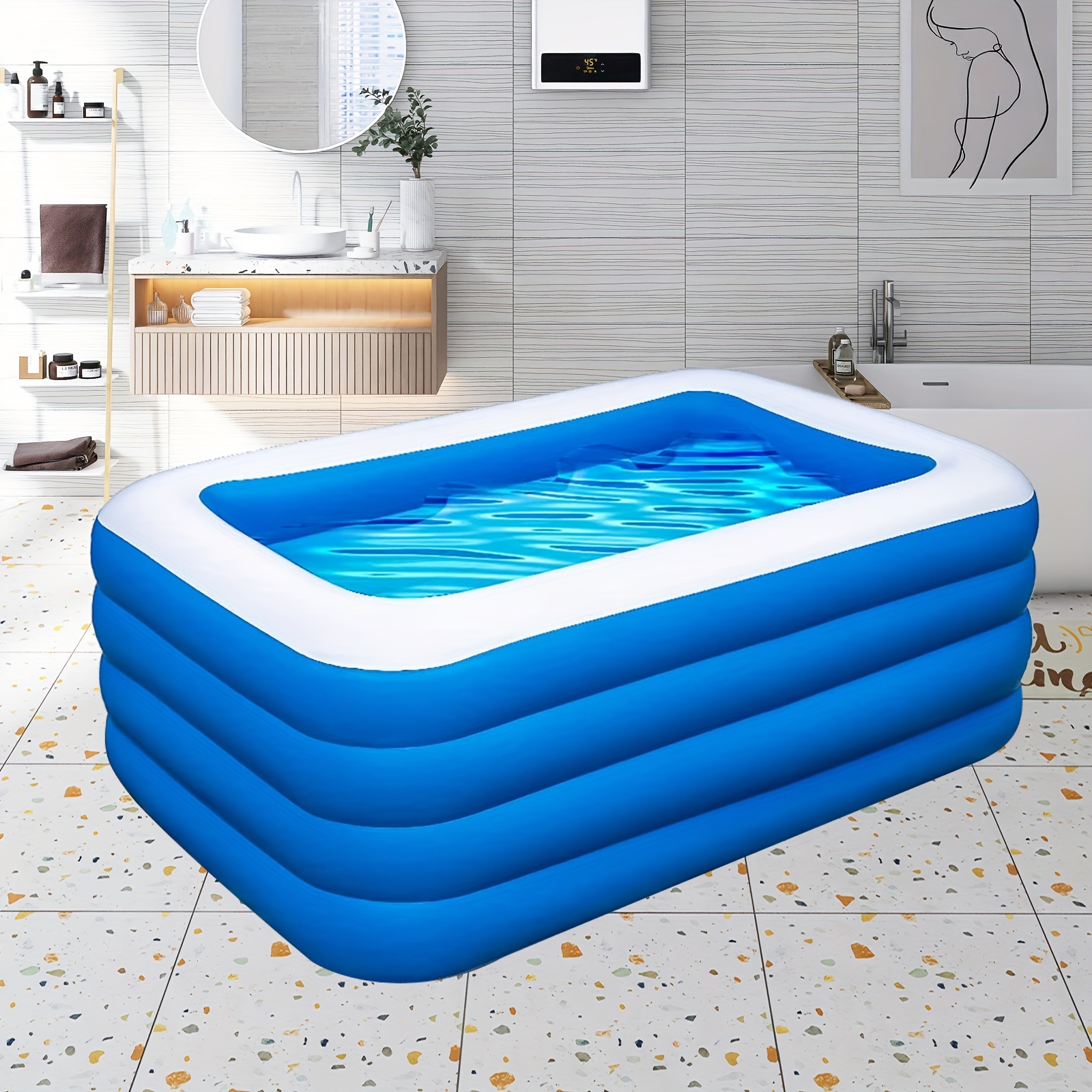 

70-inch Large Home Swimming Pool 4 Rings Independently Inflatable, Height-thickened Single-floor Bottom Square Family Indoor Courtyard Inflatable Swimming Pool