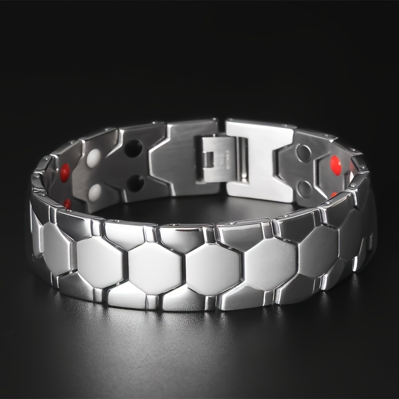 3pc Men's Magnetic Titanium Bracelets, Retro Hexagonal Design