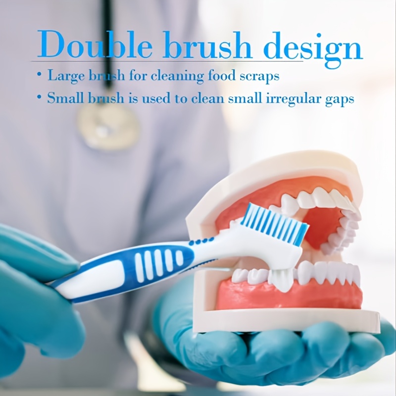 12pcs Portable Denture Brushes with Multi-Layer Nylon Bristles
