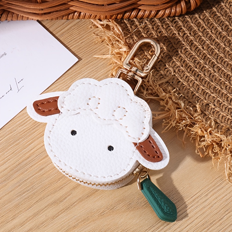 TEMU Porte-clés créatif et en cuir PU de , porte-monnaie mini-portefeuille à fermeture éclair de chèvre et d' de dessin animé, breloque de téléphone,