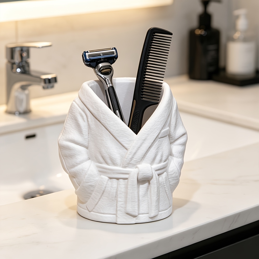 TEMU 1 stuks Badjas Vorm Make-up Kwastenhouder, 3D Geprinte Esthetische Vanity Opbergbeker, Multifunctionele Opbergcontainer voor Cosmetica Tools,