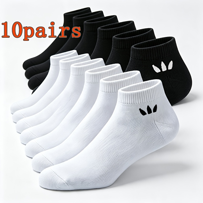 TEMU 10 Pairs Black And White Trendy Fashion Pattern Short Socks Unisex Spring Summer Autumn Style Athletic Short Socks Breathable Sweat-absorbing