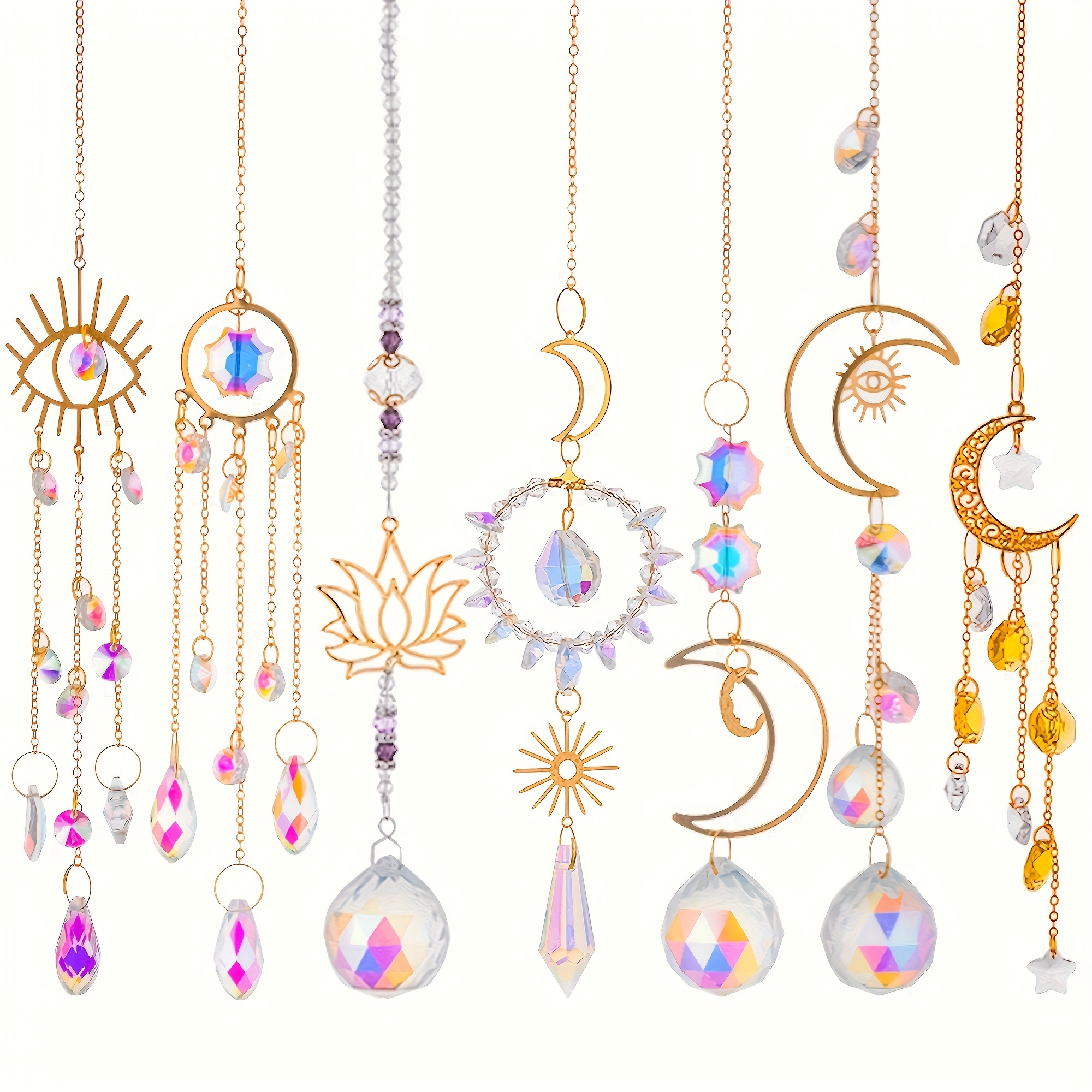 7pcs Crystal Prism Sun Set - Home & Wedding Decor, Indoor/outdoor Hanging Ornaments, No Power Needed, Ideal For Valentine's Day &