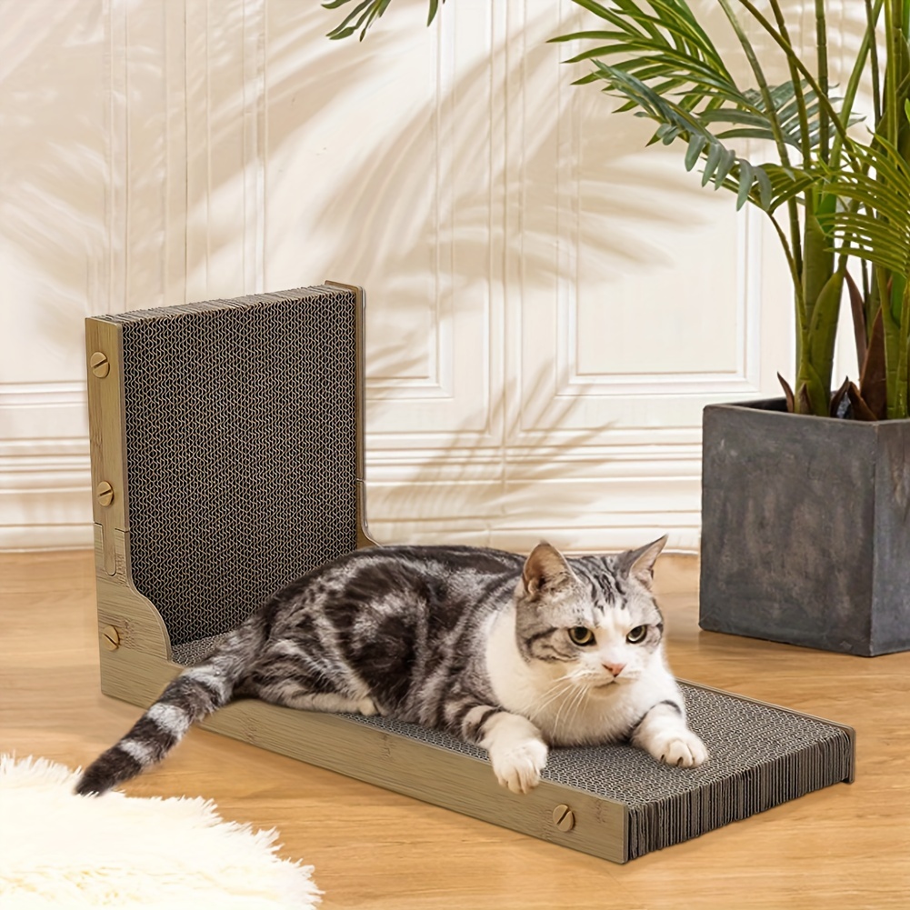 PurrfectPlay Large Scratching Post - Sturdy Durable Cardboard Scratching Pad with Replaceable Cat Claw Scratcher and Stand - Interactive Feline Play and Scratch Toy for Exercise, Relaxation, and Fun