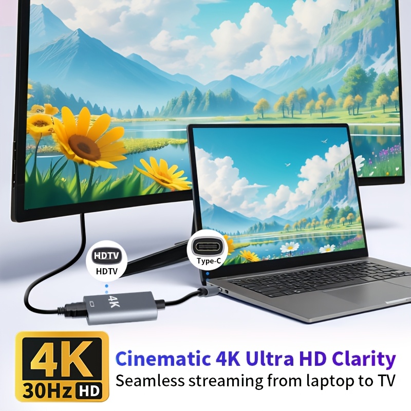 usb c to hdtv converter type c adapter 4k   portable video adapter connects phones tablets to tvs monitors projectors high definition quality plug and play compatible   with dp   output