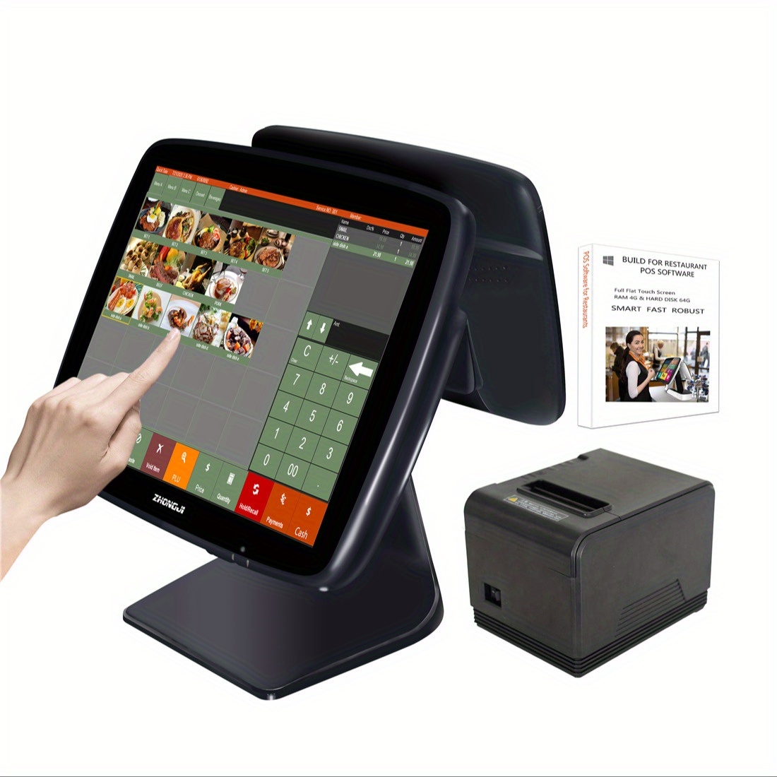 POS System with Software and Printer, Suitable for Small Businesses, Restaurants, Bars, and Food Trucks, The System Includes a Cash Register and Thermal Receipt Printer