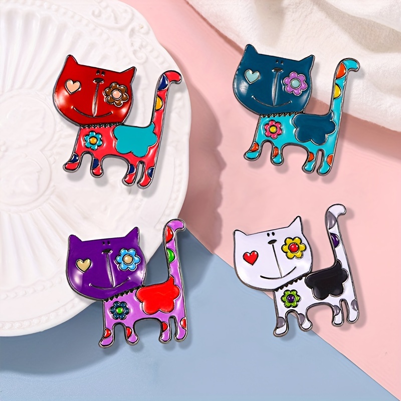 

Épingles de broche en émail de chat cartoon coloré, de peint fashion kitty boucle d'écharpe, broches de chat stylées multicolores pour femmes, pour le port et - assortie