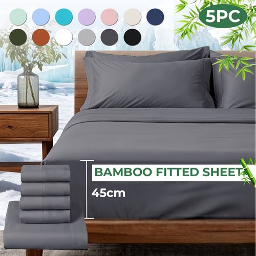 bamboo sheet set 5pcs with 4 pillowcases deep pocket fitted sheet soft breathable bed sheets queen size ideal for hot sleepers machine washable luxury fitted sheet suitable for bedroom t f q k