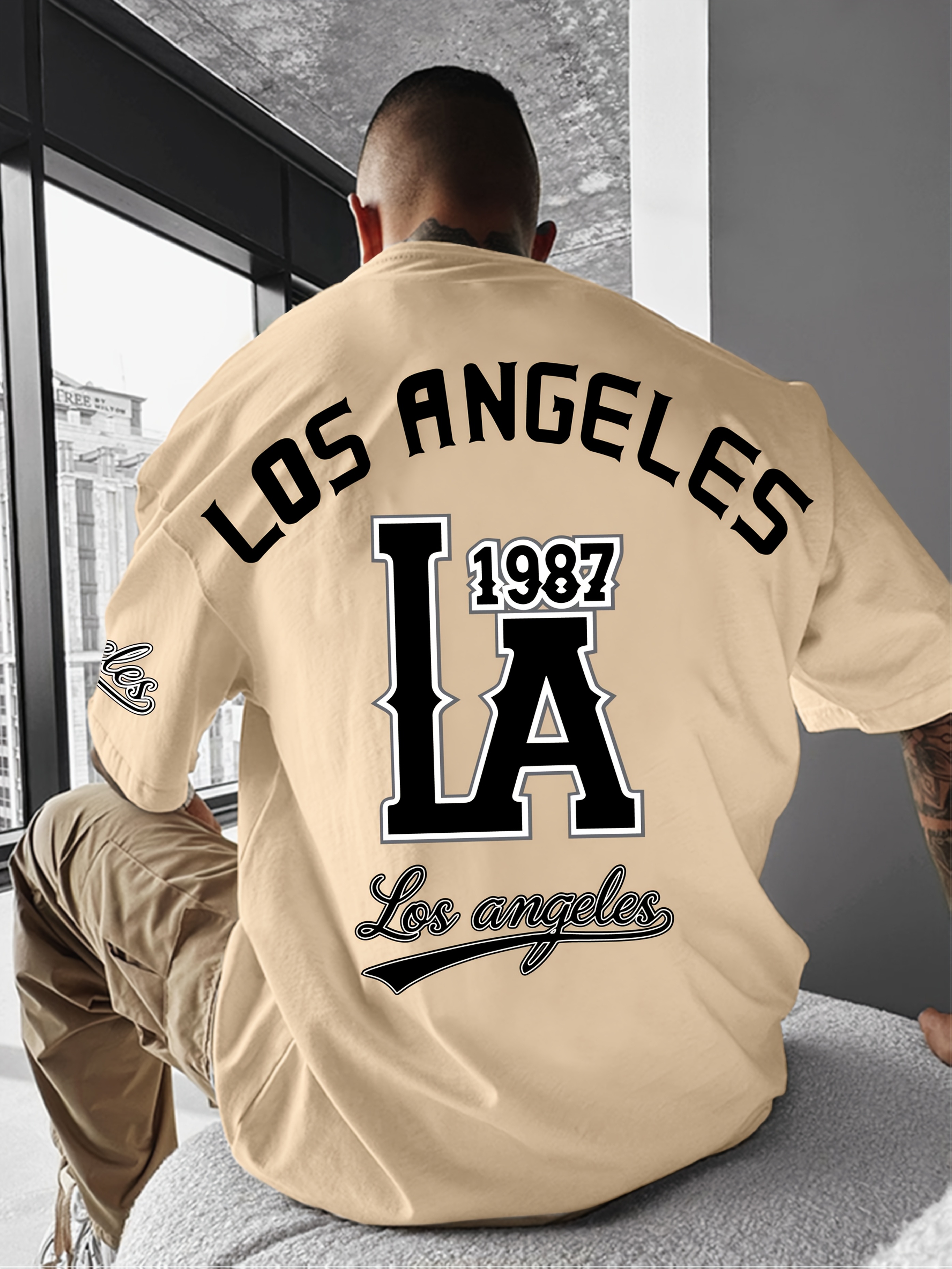 men's los angeles 1987 graphic streetwear t shirt oversized