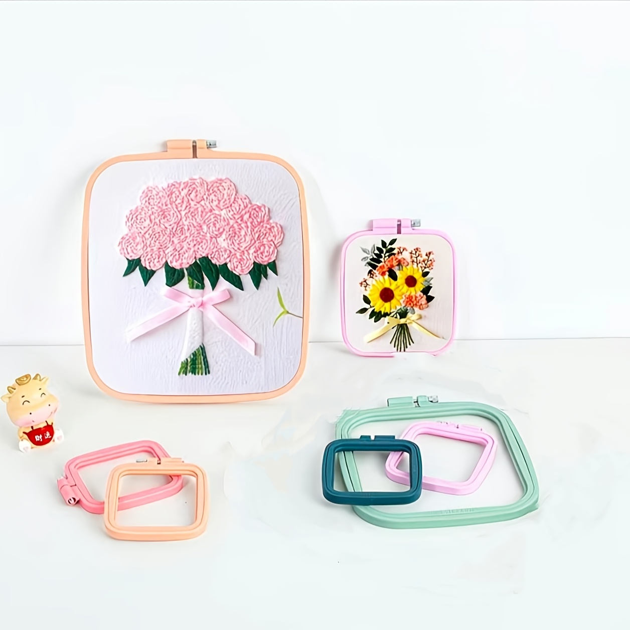 4pcs Macaron Colour Embroidery Hoops, Multi-Size Square Frames