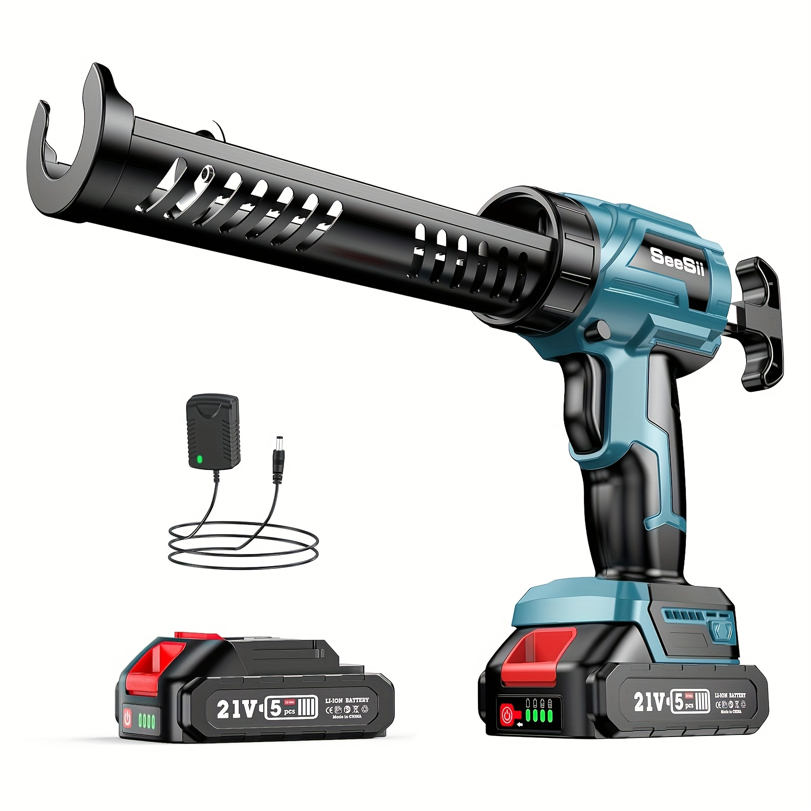 TEMU Seesii Cordless Caulking Gun, Battery Powered Caulk Gun 10oz/300ml, 4 Adjustable Speed Electric Caulk Gun With 2.0ah Li-battery & Charger, Led