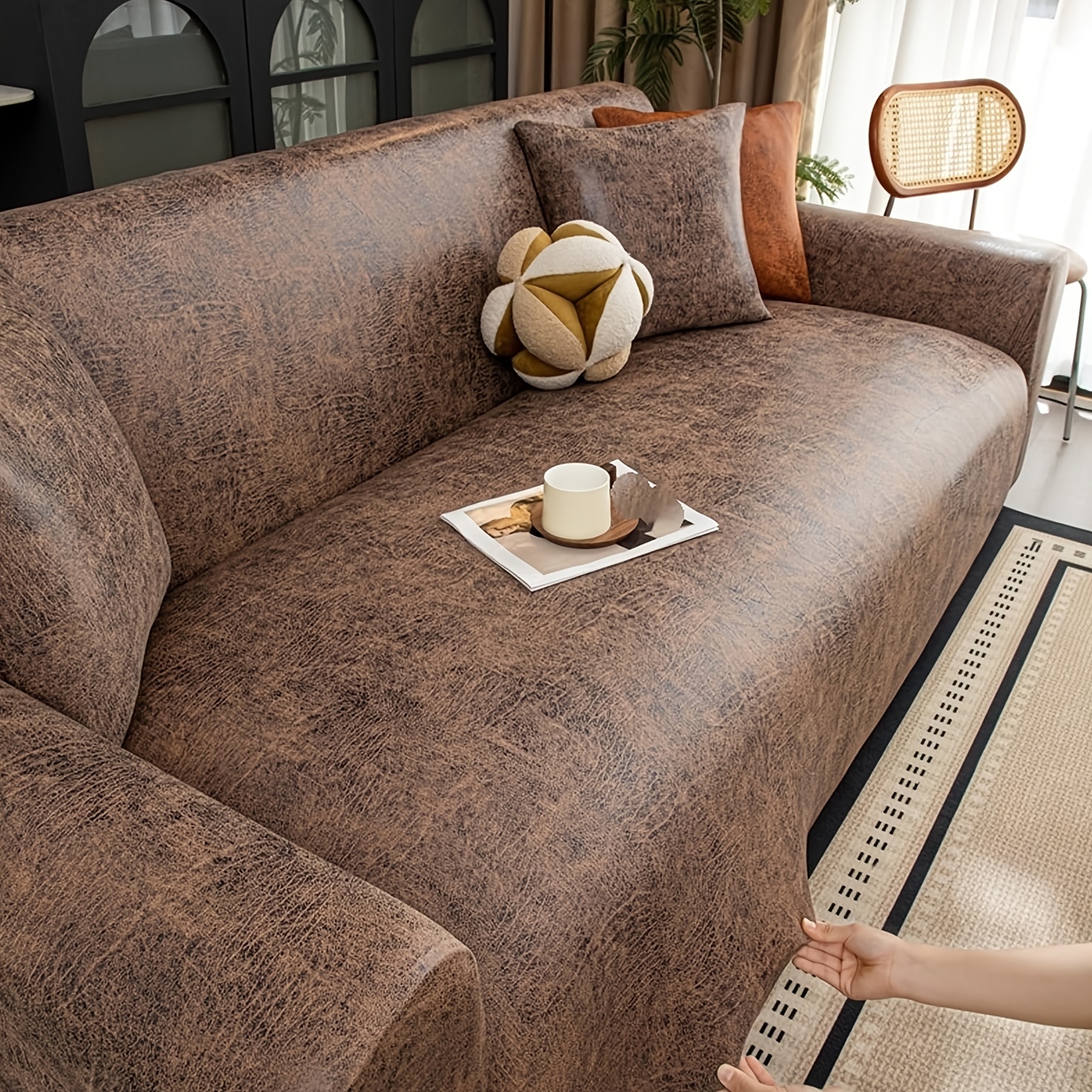 TEMU Stretch Sofa Cover For 1-4 Seater Couch, Marble Pattern Full Coverage Couch Slipcover, Soft Comfortable Non-slip Furniture Protector, Universal