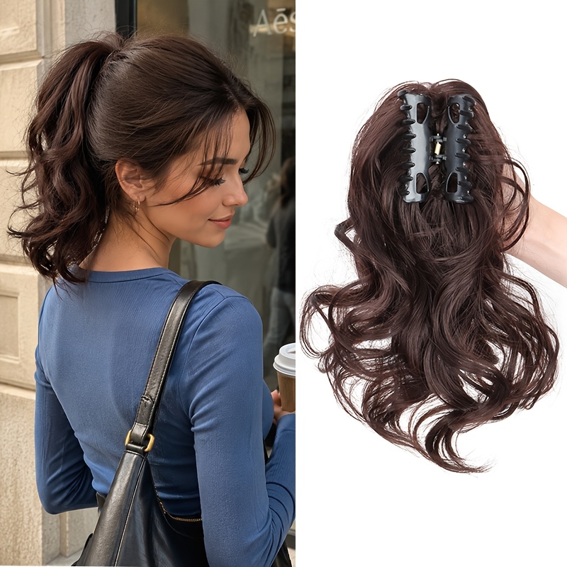 TEMU 12-inch Curly Shaped Ponytail Extension - Lightweight Synthetic Hair Suitable For Women, Multifunctional Fluffy Ponytail Wig, Glueless And