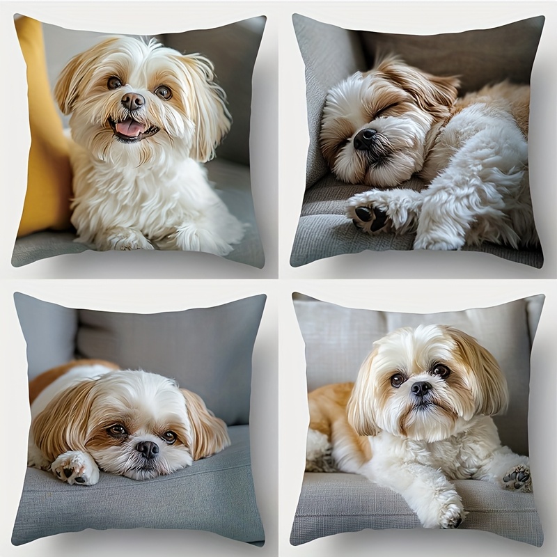 TEMU Lot de 4 housses d'oreiller imprimées, motif chien Shih Tzu, chiots montrant différentes . type d'oreiller est idéal pour des animaux et
