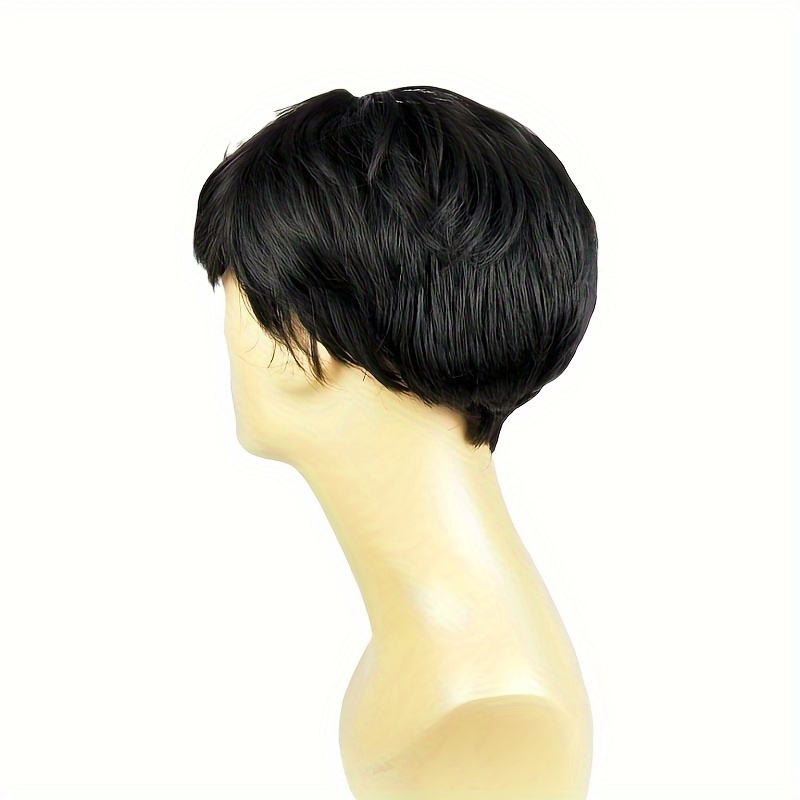 Mens Black Short Fluffy Wig With Side Bangs Heat Resistant Funky 