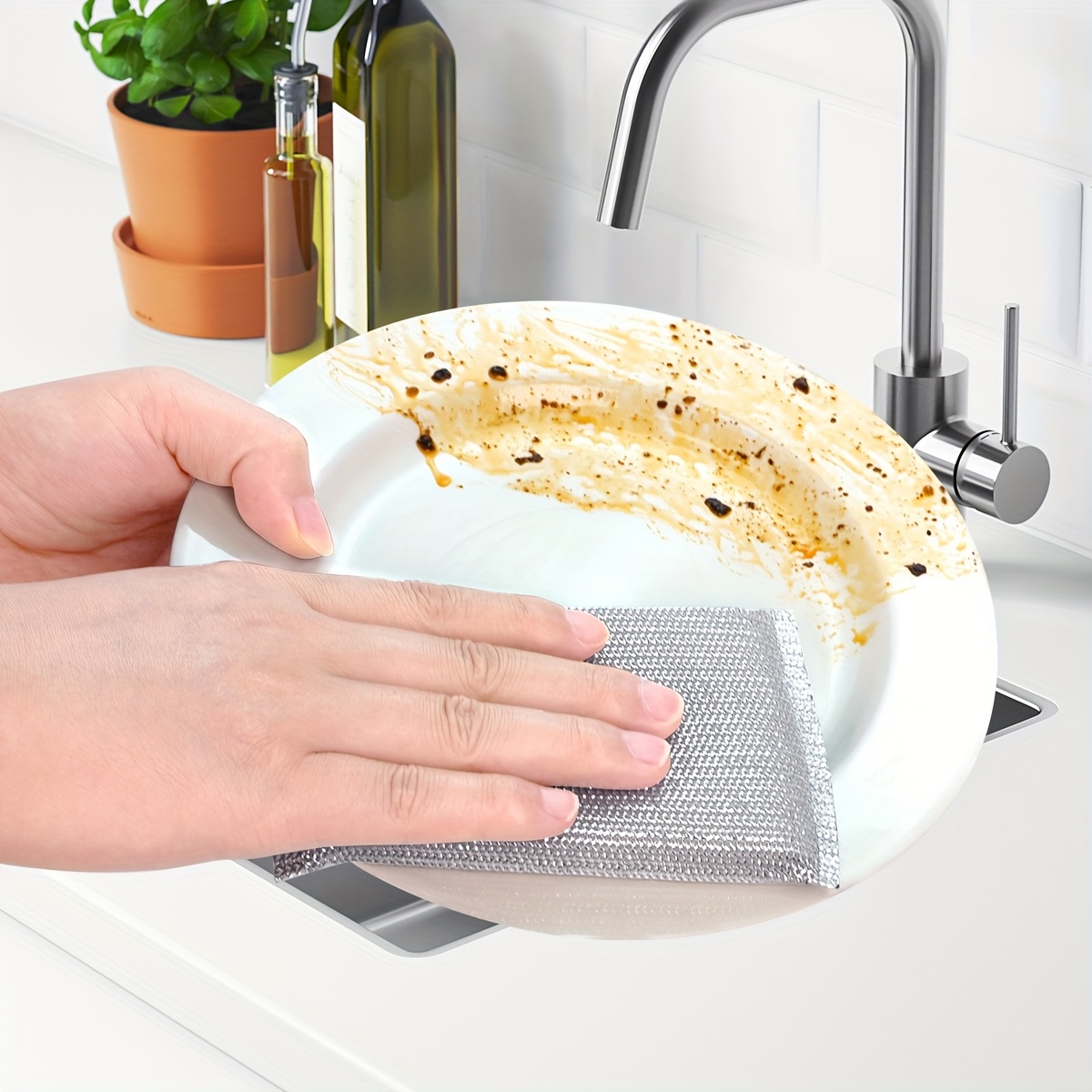 4/8/16/32pcs Large Silvery Multipurpose Magic Steel Wire Sponge Scouring Pad - Double-Sided, Non-Scratch Kitchen Cleaning Sponge Suitable for Dishes and Household Use, Durable Scrubbing Sponge for Kitchen Tools