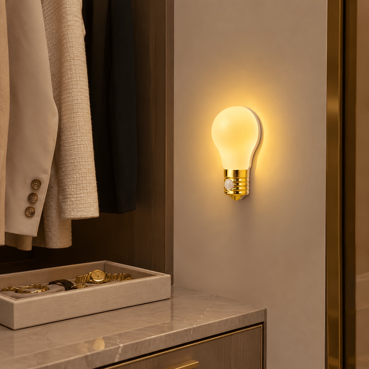Rechargeable Motion Sensor Night Light, Bulb Shaped Wall Lamp