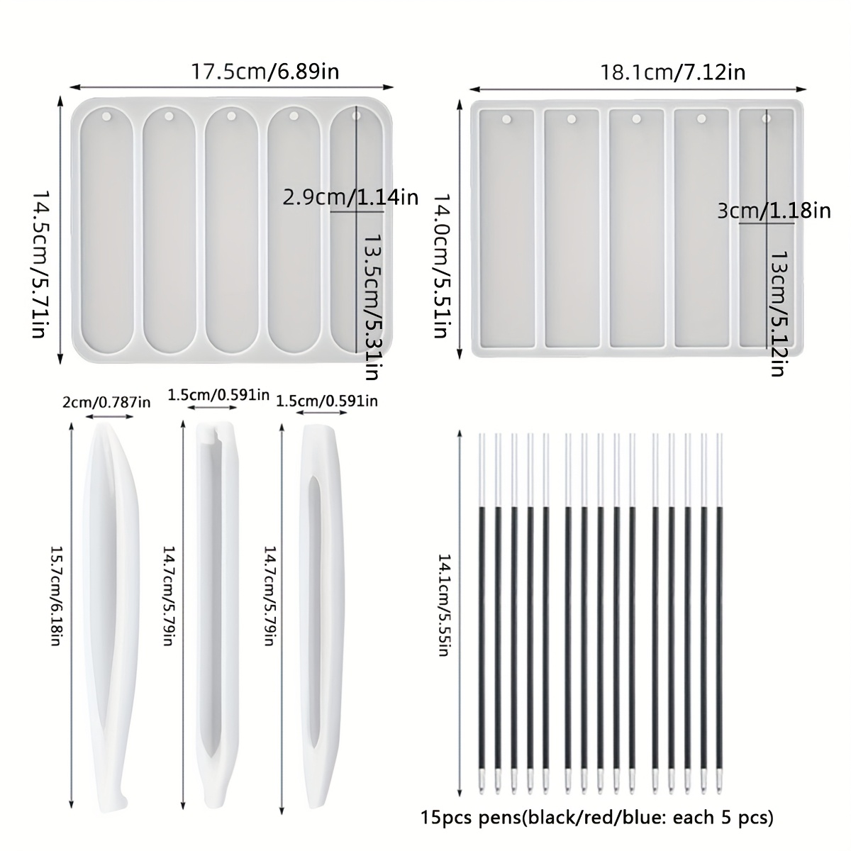 TEMU 20pcs/set Silicone Ball Pen And Rectangular Oval Shaped Bookmark Pendant Resin Mold, Resin Epoxy Mirror Jewelry Pendants Silicone Mold, Handmade