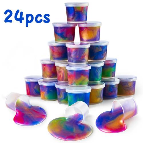 24 pack slime party favors for kids slime cup bulk stretchy non sticky diy toy birthday halloween christmas stocking stuffers classroom reward for girls boys