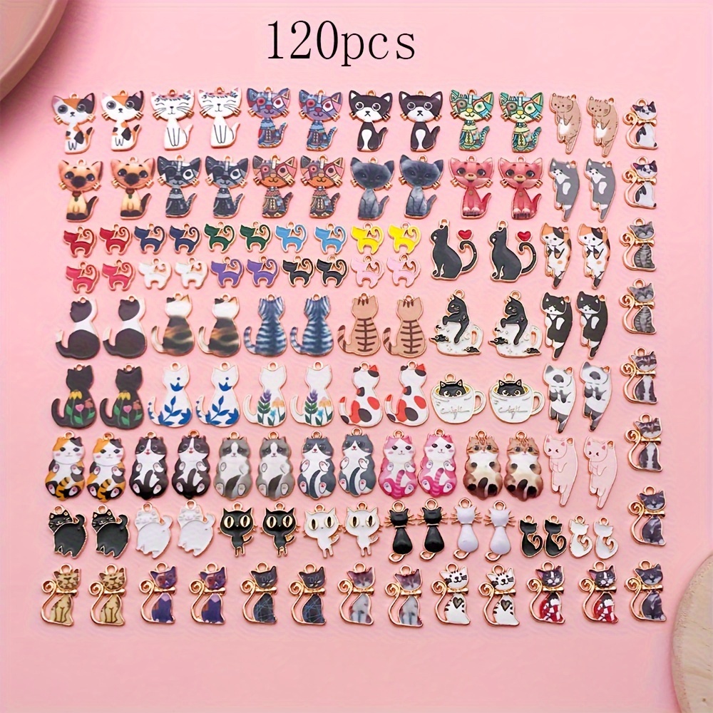 

120pcs Zinc Alloy Enamel Cat Charms Set For Diy Jewelry Making - Assorted Kitty Pendants For Bracelets, Earrings, Necklaces, Keychains & Crafts Accessories