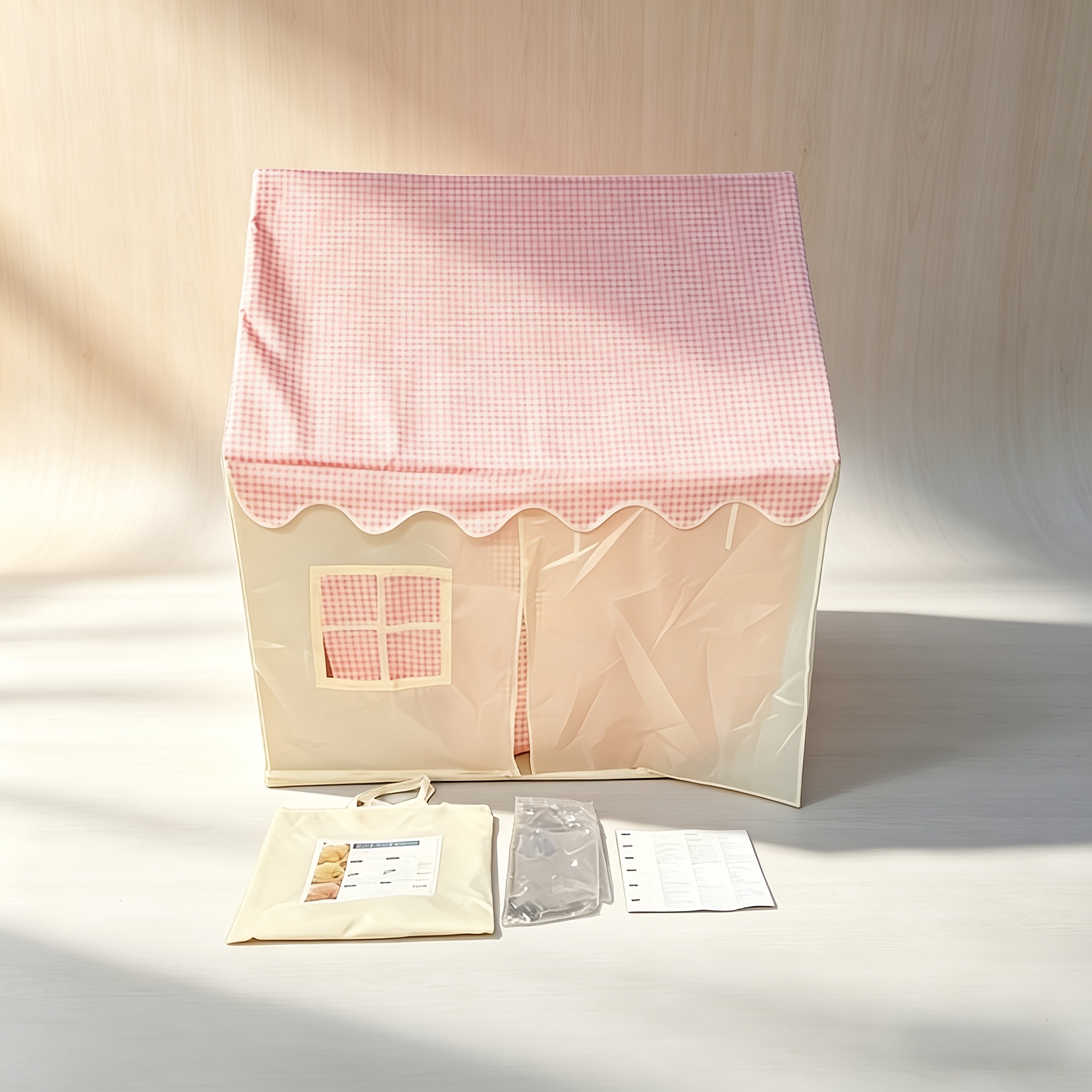 Image of Pink And White Checkered House-style Tent - Extra-large Indoor And Outdoor Playhouse For Children | Folds For | Large Pink Checkered House | And Birthday Gift For Boys And Girls. Tent (without Lights)