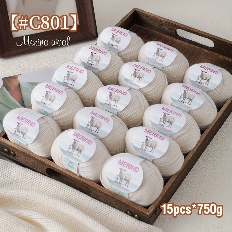 Prabangus 15 vnt. rinkinys 750G (26.4Oz) 100% Merino vidutinio pluošto vilnos siūlai