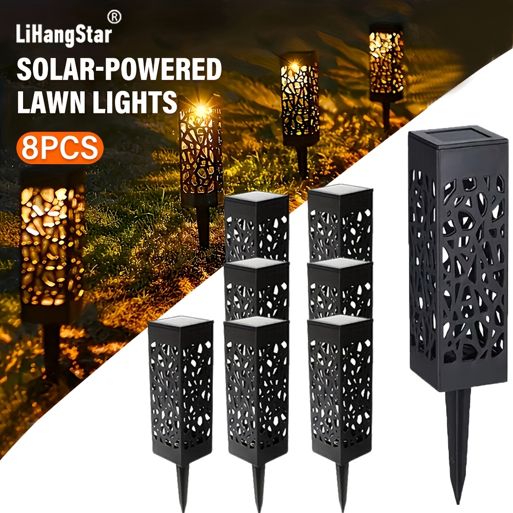 Image of Lihangstar 8pcs Smart Solar Lawn Light, Outdoor Hollow Courtyard Light, Garden Path Automatic Lighting Ground Plug Landscape Light
