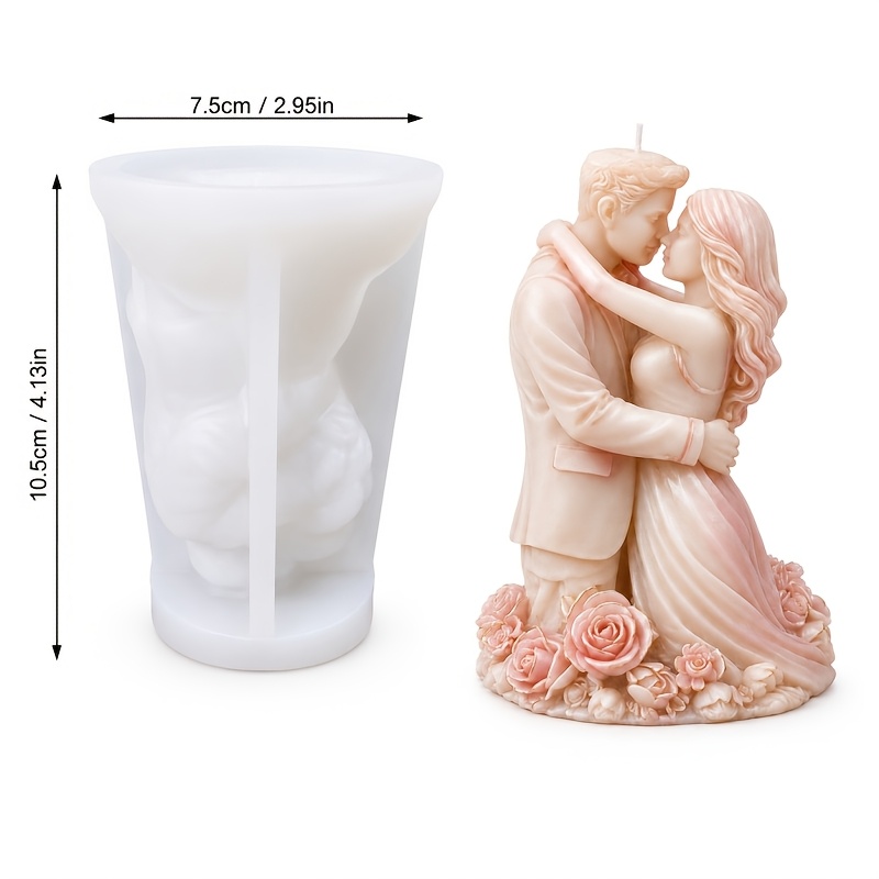 TEMU CNQNC Stampo per resina fai da te - Elegante che si abbraccia e si bacia con base a rosa, Stampo per matrimonio per candele a colonna, ornamenti