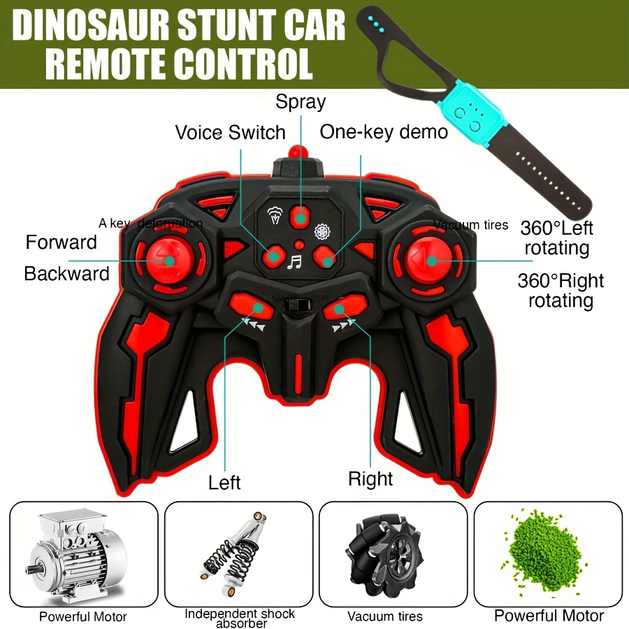 dinosaur stunt rc car monster truck toy rc car monster stunt toy car stunt drift w lights sound and spray indoor outdoor all terrain motorized toys valentines day gift youngsterss gifts Product details 1