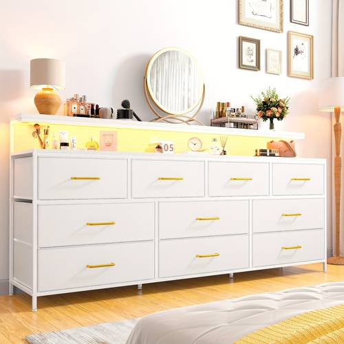 5 710 12 drawer fabric dresser with led lights usb outlet white storage cabinet bedroom closet organizer with built strip easy assembly chest of drawers storage drawer units
