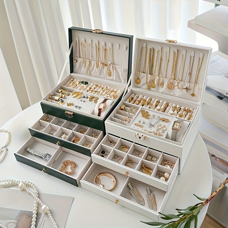luxury key lock jewelry box - elegant divided storage box, suitable for necklaces, earrings, bracelets, watches -   design, soft lining - perfect gift for valentine s day, christmas, birthday - home or boutique display box -    , pink, white - synthetic   leather jewelry storage box, exquisite design with key lock closure, ideal for thanksgiving, jewelry boxes Product details 0