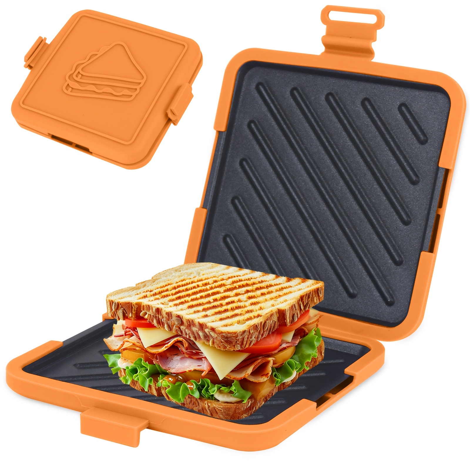 TEMU 탈부착 가능한 논스틱 그릴 트레이 포함 전자레인지 토스티 샌드위치 메이커, 빠른 조리와 쉬운 세척, 샌드위치 메이커, 식기세척기 안전, 아침 식사에 완벽
