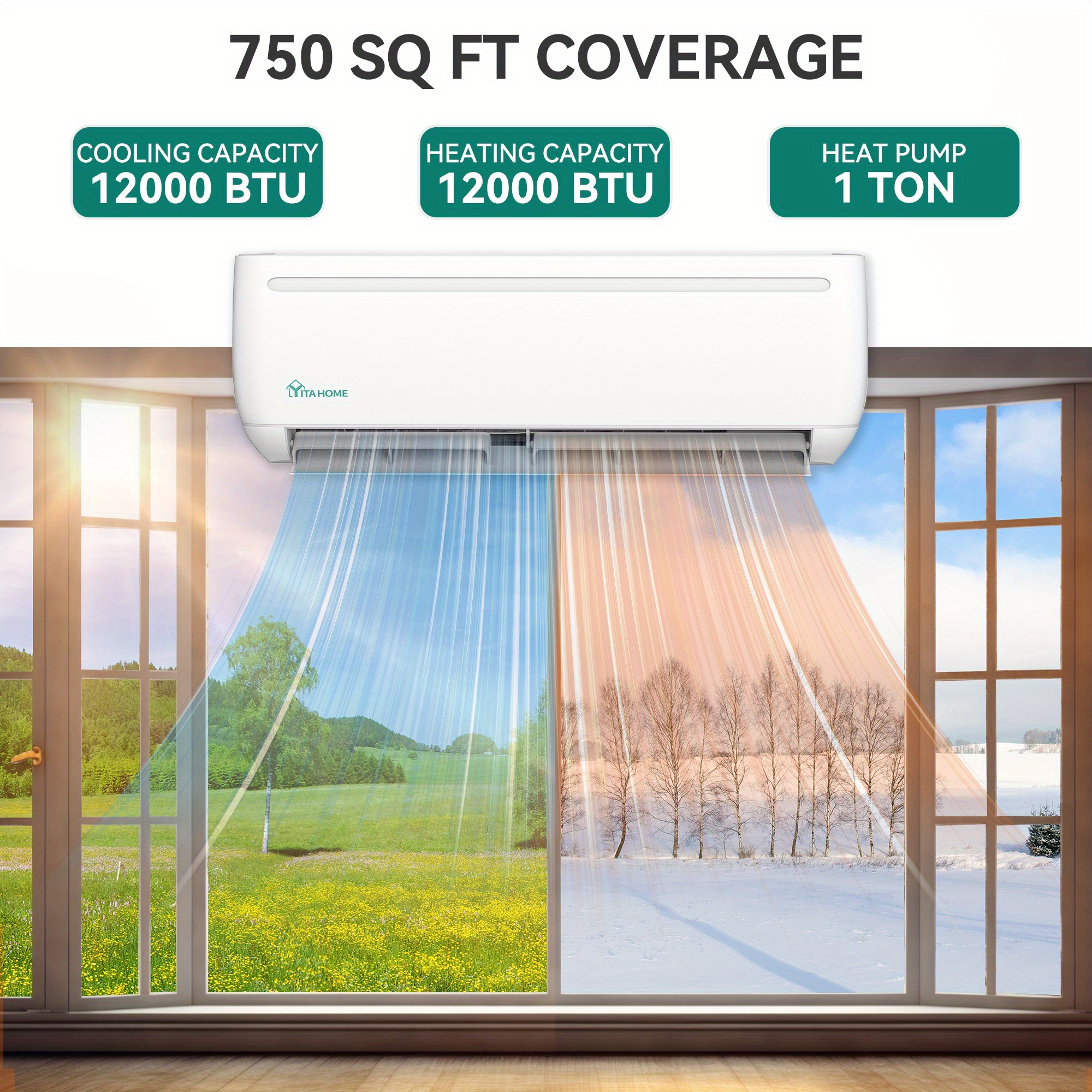 

12000 Btu Mini Split Air Conditioner System, Wifi 17 Seer2 208- 230v To 750 Sq. Ft, Compatible With , & Installation Kit, White