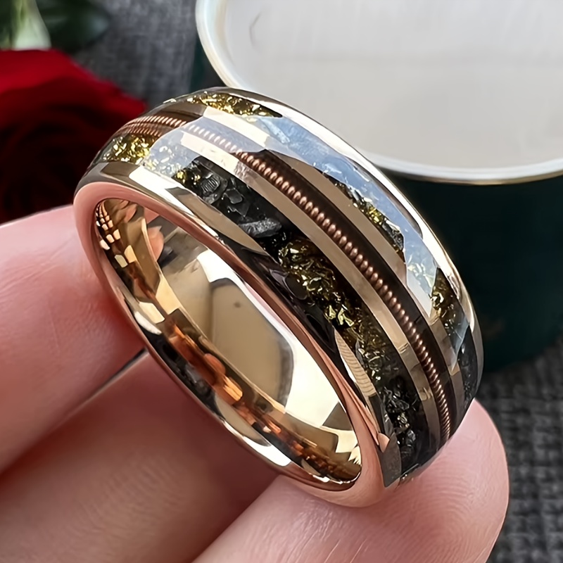 tussten meteorite ring for men women rose   with meteorite 304l stainless fit wedding valentines christmas gift year round unisex ring