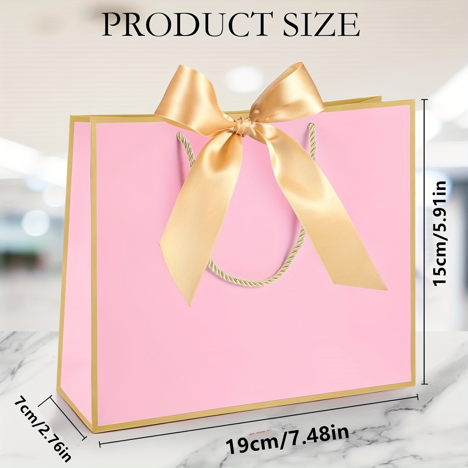 TEMU Gift For Her/him 10pcs (5 Golden Ribbons + 5 Pink Gift Bags) Thank You Gift Bags With Handles, Pink And Golden Paper Welcome Bags, With Bow