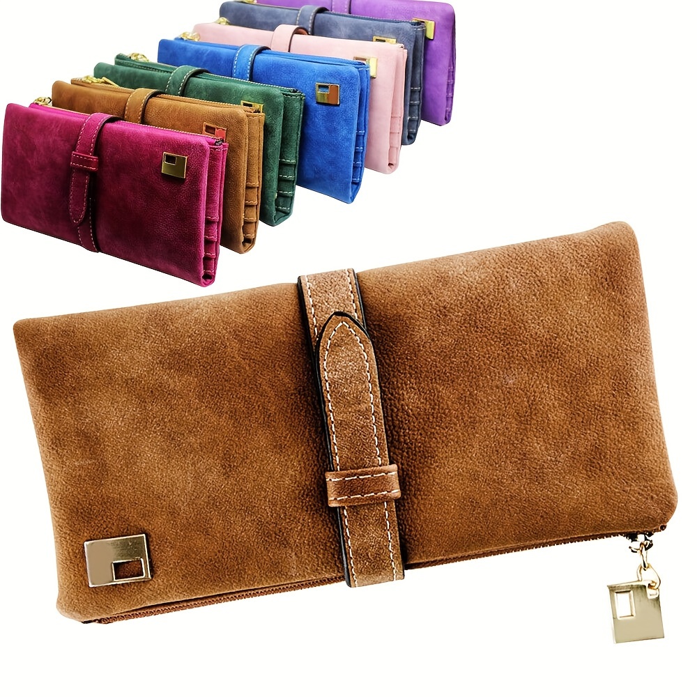 

Retro Frosted Long Clutch Wallet, Solid Color Multi Card Slots Money Purse, Phone Handbag For Women