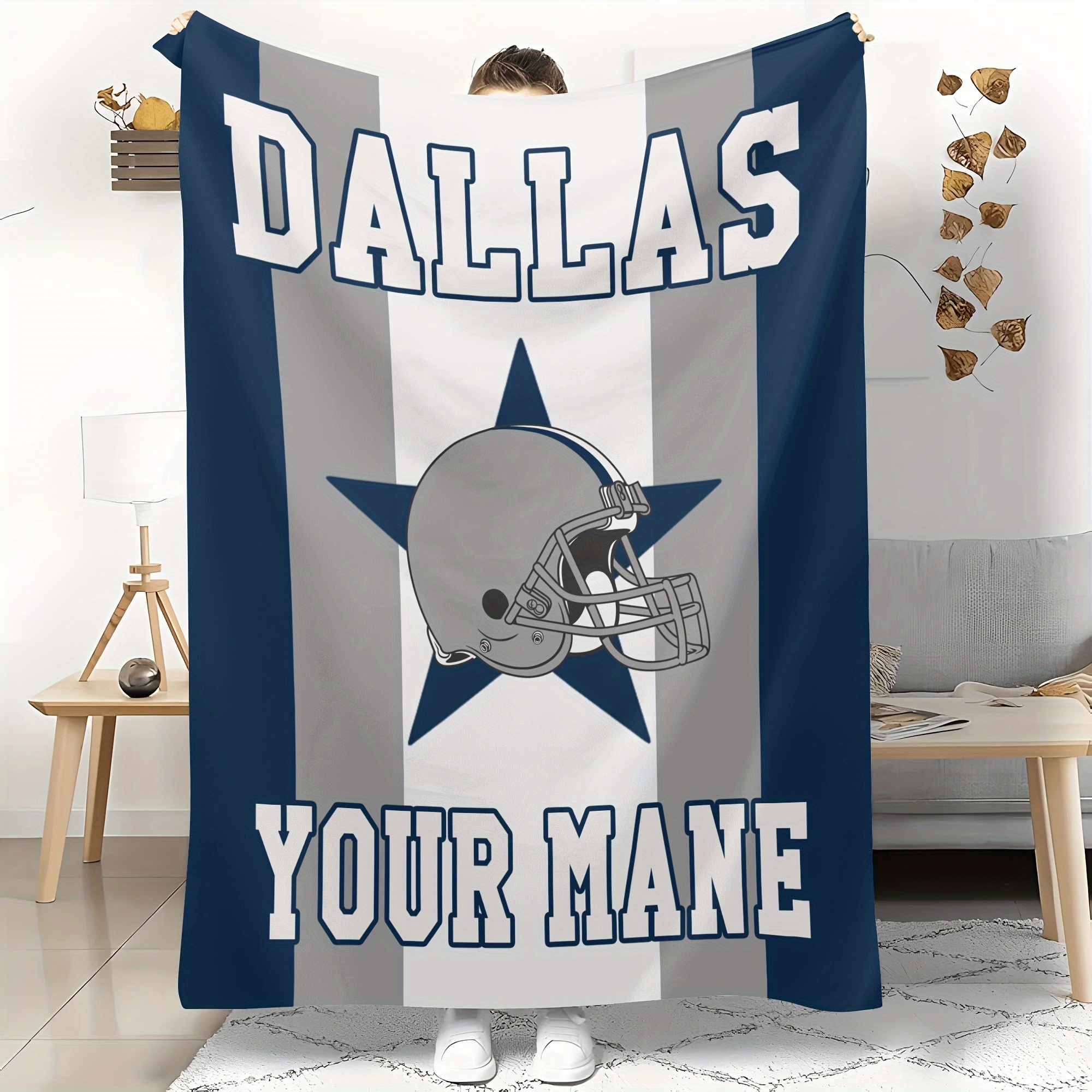 

Dallas Football Personalized Custom Blanket - Polyester Knit Fabric Throw For Bed, Sofa & Travel, Unique Fan Gift With Customizable Name, Rectangle, Electricity-free, Without Battery