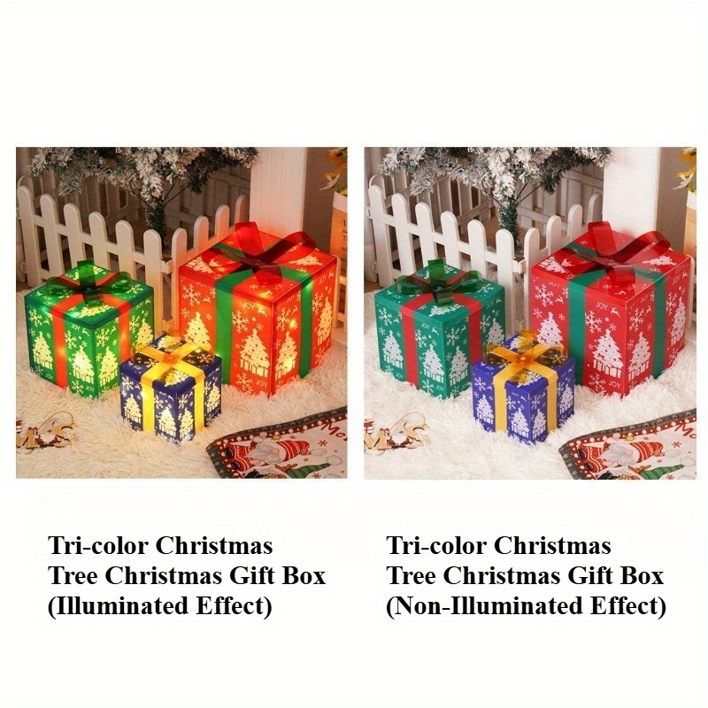 TEMU 3pcs/set Christmas Decorations Bow Gift Boxes, 60led Light String Box Lights, Christmas Tree Ornaments, Ip66 Christmas Gift Boxes, Home Decor,