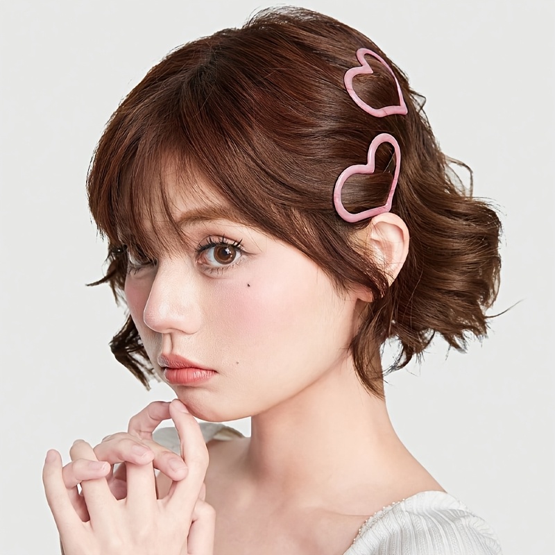 TEMU 2pcs Pink Heart-shaped Hair Clips, Bangs And Hair Fixing Hair Accessories, Sweet Hairpins