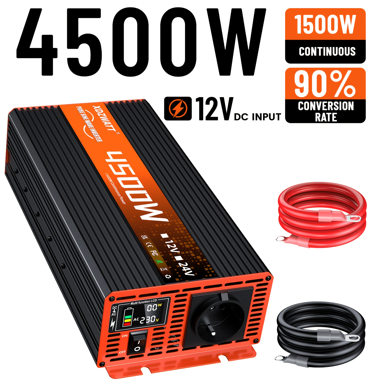 Image of 6000w Power 2200w Pure Sine Wave Inverter 12v To 220v High Conversion Lcd Display With Ac Output Ports Portable For Outdoor Rv Cell Phone Charging Camping Outdoor Power Conversion