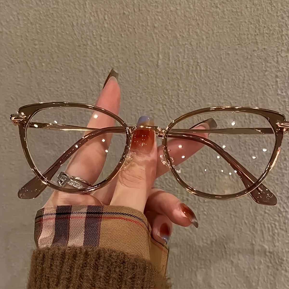 Y2k Style Women's Cat-eye Glasses - Clear Lenses, Lightweight With Metal Hinges And Chain Decoration,computer And Daily Use