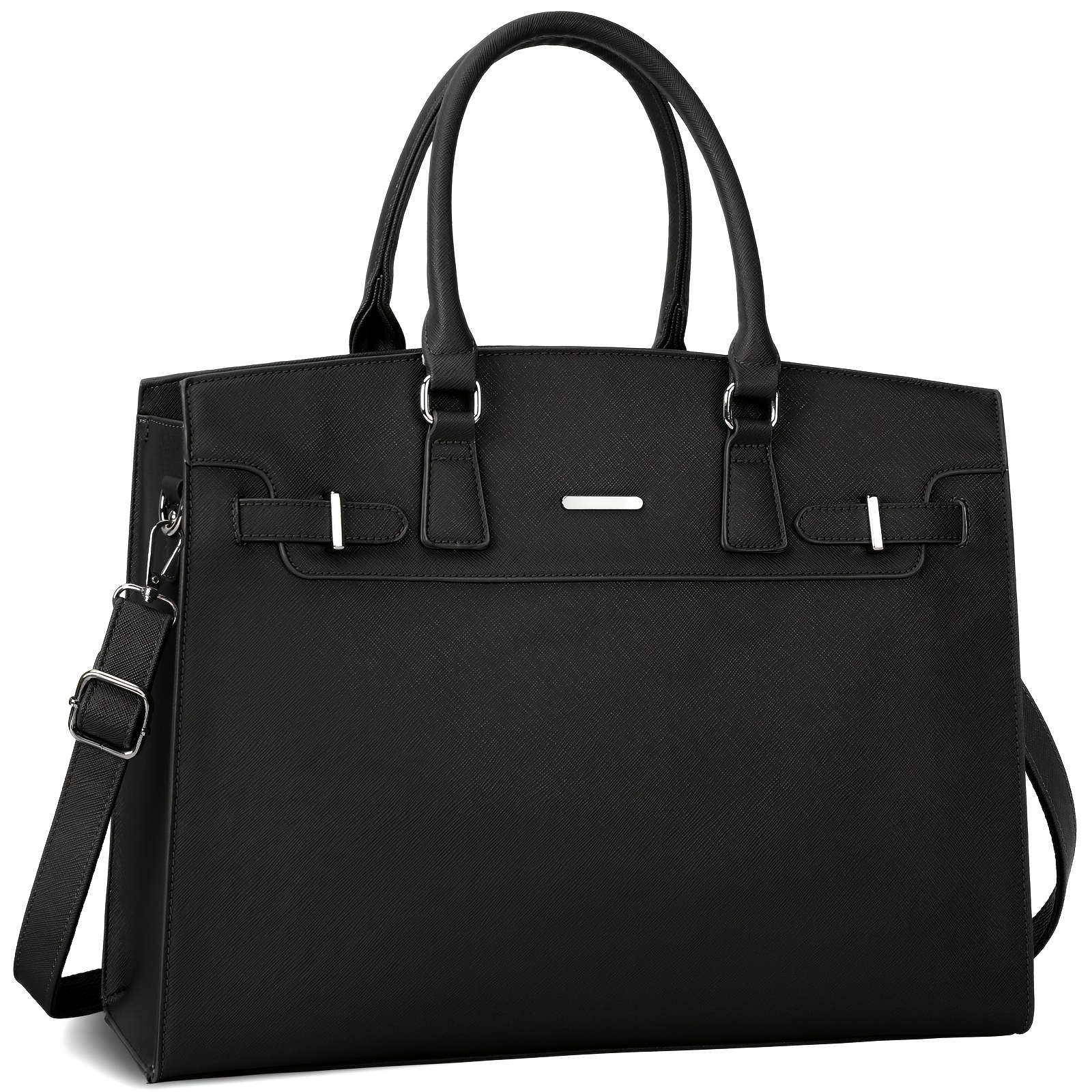Rainsmore Handbag Women's Shopper Women's Large Black Laptop Bag 15.6 Inch Faux Leather Shoulder Bag Work Bag For Work Teacher Bag School, Black, Size L, Contemporary
