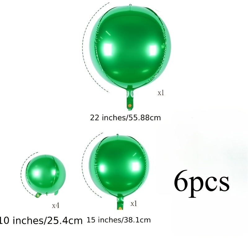 TEMU 6pcs Set 4d Green Foil Balloon Kit, Round Inflatable Mirror Reflective 4d Foil Balloons - Reusable Disco Ball, Suitable For Birthday Party