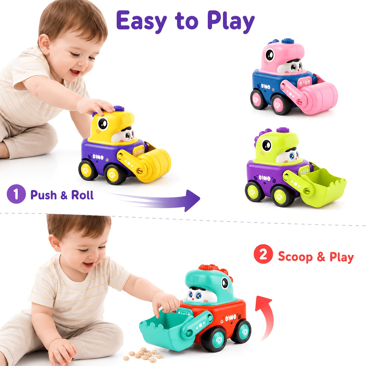 Press and Transform Sliding Dinosaur Engineering Vehicle Toy for Kids