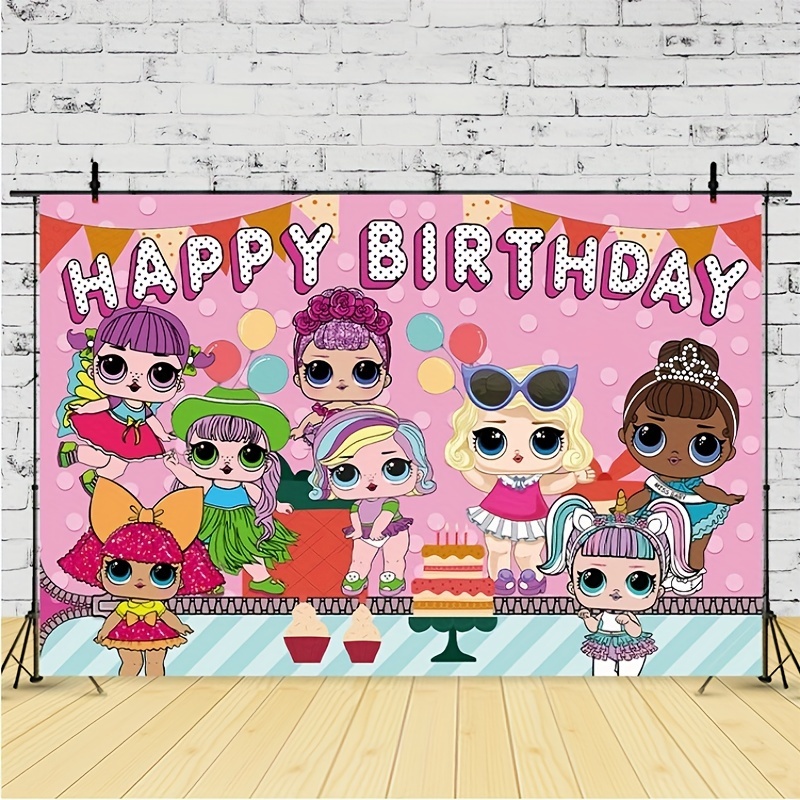 

1pc 59.06in*39.37in 8 Cute Dolls Birthday Photo Background Decoration, Outdoor Or Indoor Birthday Party Photo Background Decoration