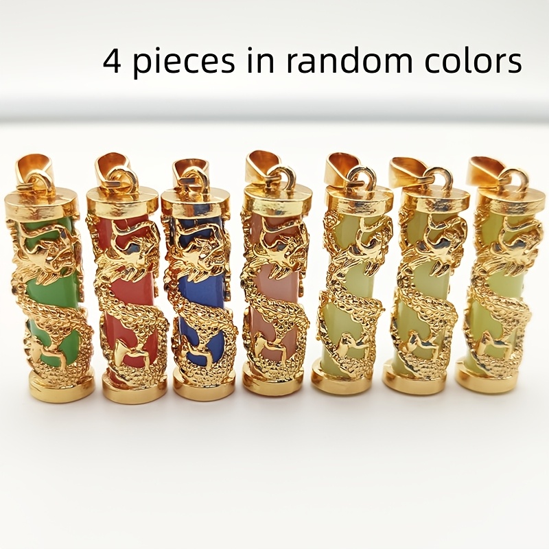TEMU 4pcs Random Colors Dragon Pillar Necklace Luminous Pendant Phoenix Inlaid Synthetic Gems Jewelry Men's Necklace Accessory