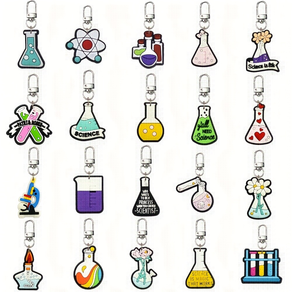 TEMU 11/20 piezas llavero de botella de plástico, colgante científico para experimentos, cadena de llaves con vaso de ensayo, accesorios decorativos