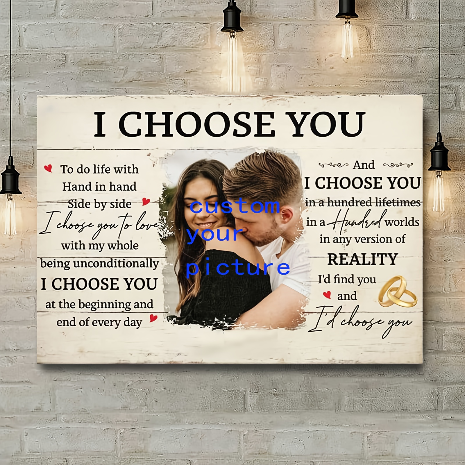 

Personalized Custom Photo Canvas: 'i Choose You' Wall Art For Wedding, New Year, Valentine's Day - 11.8"x15.7" - Ready To Hang